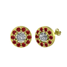 Minimal İris Küpe - Beyaz zirkon ve garnet 18 ayar altın küpe #1jdha9u