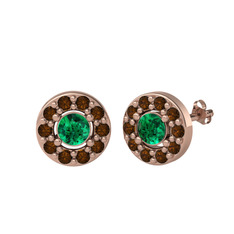 Minimal İris Küpe - Yeşil kuvars ve dumanlı kuvars 925 ayar rose altın kaplama gümüş küpe #1k0sgjc