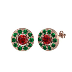 Garnet ve yeşil kuvars 18 ayar rose altın küpe