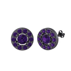 Minimal İris Küpe - Ametist 925 ayar siyah rodyum kaplama gümüş küpe #1k1quw6