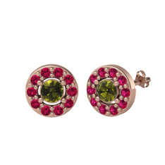 Minimal İris Küpe - Peridot ve rodolit garnet 18 ayar rose altın küpe #1k7mgaq