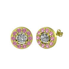 Minimal İris Küpe - Swarovski ve pembe kuvars 18 ayar altın küpe #1l9xva