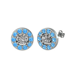 Swarovski ve akuamarin 8 ayar beyaz altın küpe