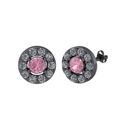 Minimal İris Küpe - Pembe kuvars ve pırlanta 925 ayar siyah rodyum kaplama gümüş küpe (0.72 karat) #1lhgd03