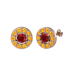 Garnet ve sitrin 18 ayar rose altın küpe