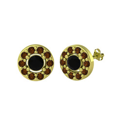 Minimal İris Küpe - Siyah zirkon ve dumanlı kuvars 14 ayar altın küpe #1m4z6xh