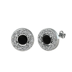 Siyah zirkon ve swarovski 14 ayar beyaz altın küpe