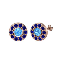 Minimal İris Küpe - Akuamarin ve lab safir 14 ayar rose altın küpe #1mgsiyr