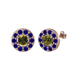 Peridot ve lab safir 18 ayar rose altın küpe