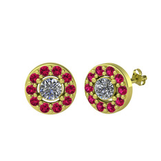 Minimal İris Küpe - Pırlanta ve rodolit garnet 18 ayar altın küpe (1 karat) #1mrwyd7