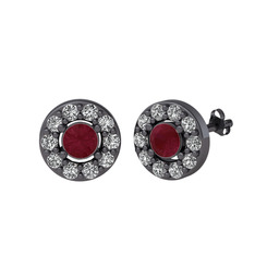 Minimal İris Küpe - Kök yakut ve swarovski 925 ayar siyah rodyum kaplama gümüş küpe #1nh3kq2