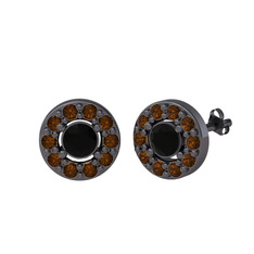 Minimal İris Küpe - Siyah zirkon ve dumanlı kuvars 925 ayar siyah rodyum kaplama gümüş küpe #1o00qgu