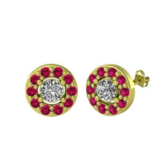 Minimal İris Küpe - Swarovski ve rodolit garnet 18 ayar altın küpe #1o9lrgs