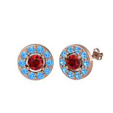 Minimal İris Küpe - Garnet ve akuamarin 18 ayar rose altın küpe #1p3zk1t