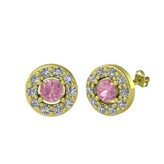 Minimal İris Küpe - Pembe kuvars ve swarovski 14 ayar altın küpe #1pdgvc6