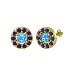 Minimal İris Küpe - Akuamarin ve ametist 14 ayar altın küpe #1phibbs