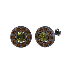 Minimal İris Küpe - Peridot ve dumanlı kuvars 925 ayar siyah rodyum kaplama gümüş küpe #1pmmnkd