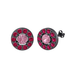 Minimal İris Küpe - Pembe kuvars ve rodolit garnet 925 ayar siyah rodyum kaplama gümüş küpe #1ptcloj