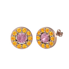 Pembe kuvars ve sitrin 18 ayar rose altın küpe
