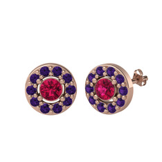Rodolit garnet ve ametist 8 ayar rose altın küpe