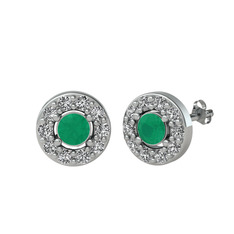 Minimal İris Küpe - Kök zümrüt ve swarovski 18 ayar beyaz altın küpe #1qcgmz3