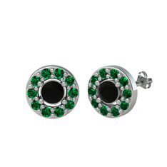 Minimal İris Küpe - Siyah zirkon ve yeşil kuvars 14 ayar beyaz altın küpe #1qracqh