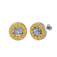 Minimal İris Küpe - Swarovski ve sitrin 8 ayar beyaz altın küpe #1saap8m
