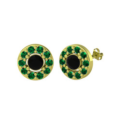 Minimal İris Küpe - Siyah zirkon ve yeşil kuvars 8 ayar altın küpe #1tdc0cy