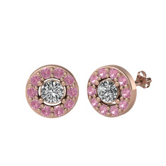 Minimal İris Küpe - Swarovski ve pembe kuvars 18 ayar rose altın küpe #1teflp6