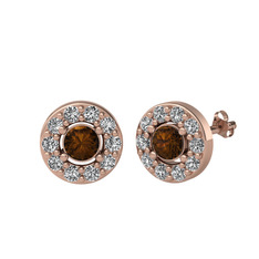 Dumanlı kuvars ve swarovski 8 ayar rose altın küpe