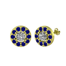 Swarovski ve lab safir 8 ayar altın küpe
