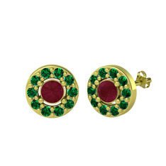 Minimal İris Küpe - Kök yakut ve yeşil kuvars 14 ayar altın küpe #1tljuh6