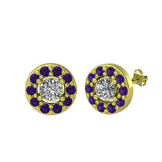 Minimal İris Küpe - Swarovski ve ametist 14 ayar altın küpe #1tw5r90