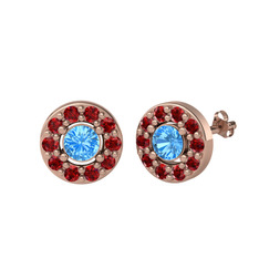 Minimal İris Küpe - Akuamarin ve garnet 925 ayar rose altın kaplama gümüş küpe #1vm5oe0