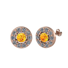 Minimal İris Küpe - Sitrin ve pırlanta 8 ayar rose altın küpe (0.72 karat) #1w9szo2