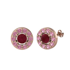 Kök yakut ve pembe kuvars 8 ayar rose altın küpe