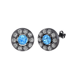 Minimal İris Küpe - Akuamarin ve beyaz zirkon 925 ayar siyah rodyum kaplama gümüş küpe #1wgsf5f