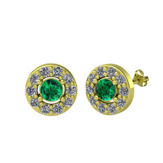 Minimal İris Küpe - Yeşil kuvars ve pırlanta 14 ayar altın küpe (0.72 karat) #1wl8gt