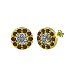 Pırlanta ve dumanlı kuvars 14 ayar altın küpe (1 karat)