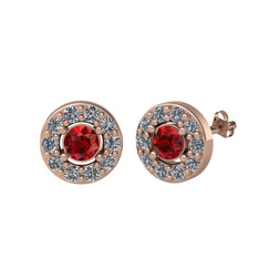 Garnet ve pırlanta 925 ayar rose altın kaplama gümüş küpe (0.72 karat)