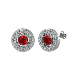 Garnet ve beyaz zirkon 18 ayar beyaz altın küpe