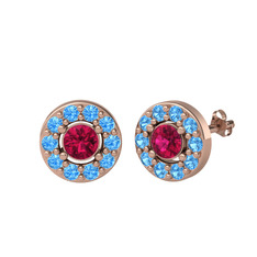 Rodolit garnet ve akuamarin 925 ayar rose altın kaplama gümüş küpe