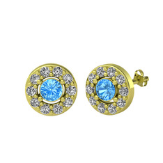 Minimal İris Küpe - Akuamarin ve beyaz zirkon 14 ayar altın küpe #1yvsg48