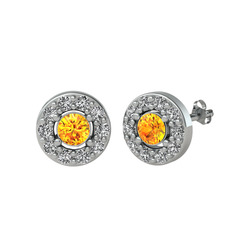 Minimal İris Küpe - Sitrin ve swarovski 14 ayar beyaz altın küpe #2t3op7