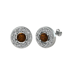 Dumanlı kuvars ve swarovski 14 ayar beyaz altın küpe