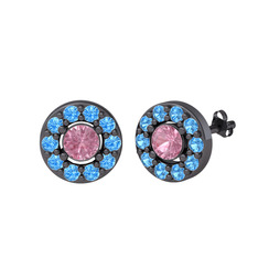 Minimal İris Küpe - Pembe kuvars ve akuamarin 925 ayar siyah rodyum kaplama gümüş küpe #3ilzrg