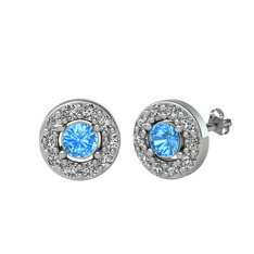 Minimal İris Küpe - Akuamarin ve swarovski 925 ayar gümüş küpe #3k9jdr