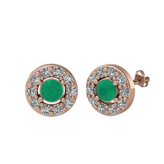 Minimal İris Küpe - Kök zümrüt ve swarovski 14 ayar rose altın küpe #438hgj