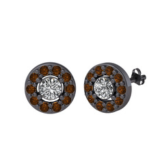 Minimal İris Küpe - Swarovski ve dumanlı kuvars 925 ayar siyah rodyum kaplama gümüş küpe #4syz87