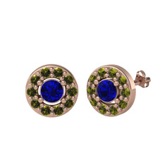 Minimal İris Küpe - Lab safir ve peridot 14 ayar rose altın küpe #57zt16